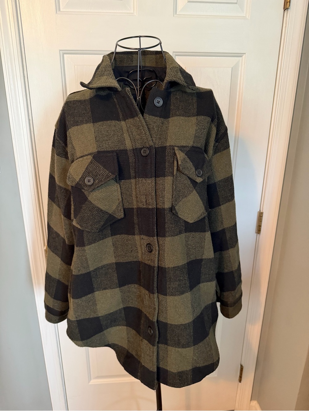 RDI Olive and Black Plaid Utility Shacket